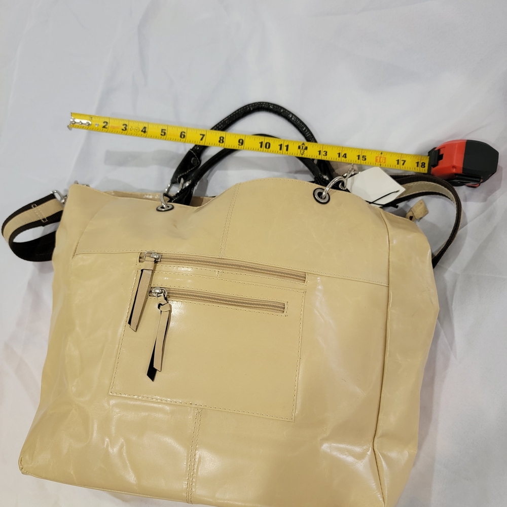 Nino Bossi Genuine Leather Tote Bag Beige LChic Beige Handbag with Black Accents - Picture 9 of 10
